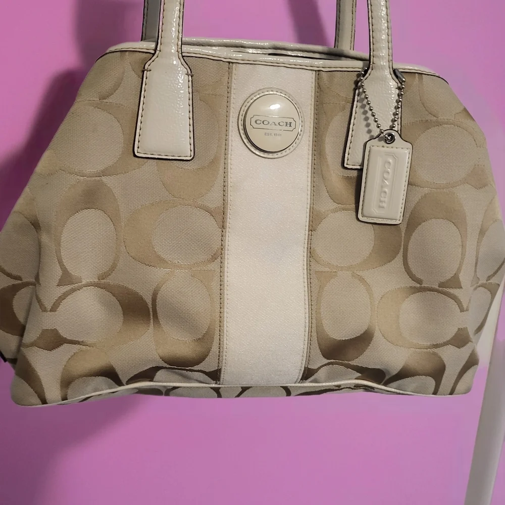Coach Signature Stripe Framed Carryall.